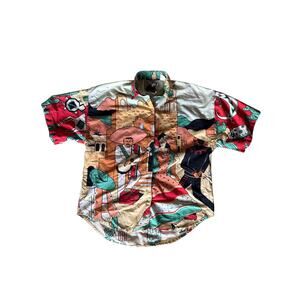 Vintage ‘86-87 Trendi Mexico AOP Print Womens Large Button Up Short Sleeve Shirt